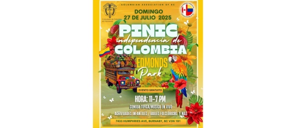 El Consulado de Colombia en Vancouver invita al picnic de la Independencia de Colombia el 27 de julio de 2025